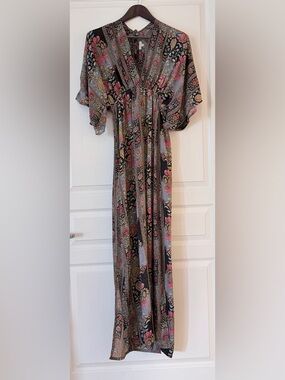 Bohemian Floral Maxi Dress in Black and Pink